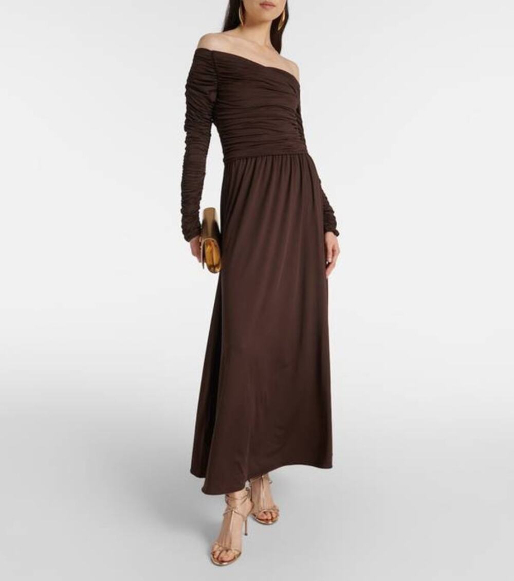 Altuzarra Charlotte Off Shoulder Jersey Maxi Dress in Sable FR 34 US 2